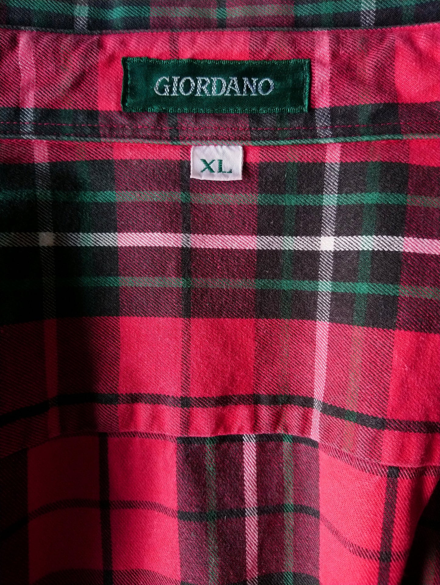 Vintage Giordano overhemd. Rood Groen geruit. Wat dikkere stof. Maat XL.