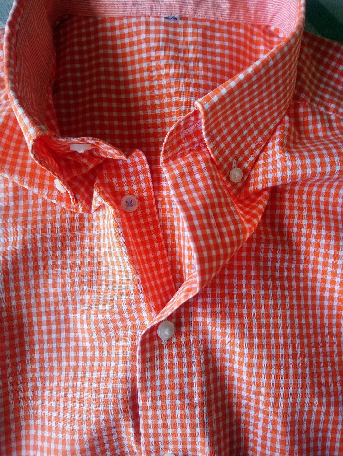 Olympe Shirt à manches courtes. Orange blanc à carreaux. Taille xl.