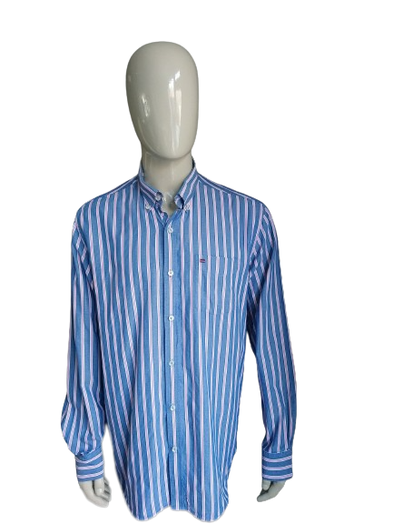 State of Art overhemd. Blauw Roze Wit gestreept. Maat XL. Regular Fit.