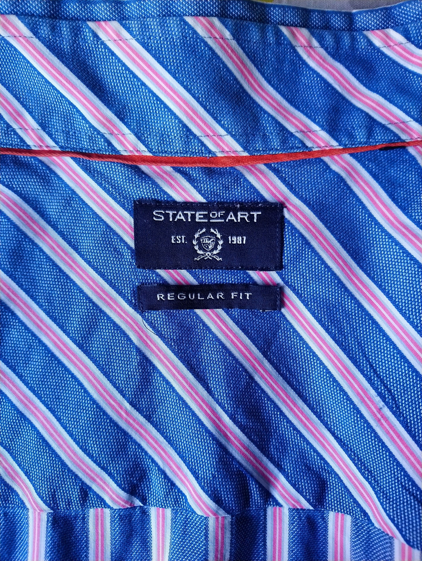 State of Art overhemd. Blauw Roze Wit gestreept. Maat XL. Regular Fit.