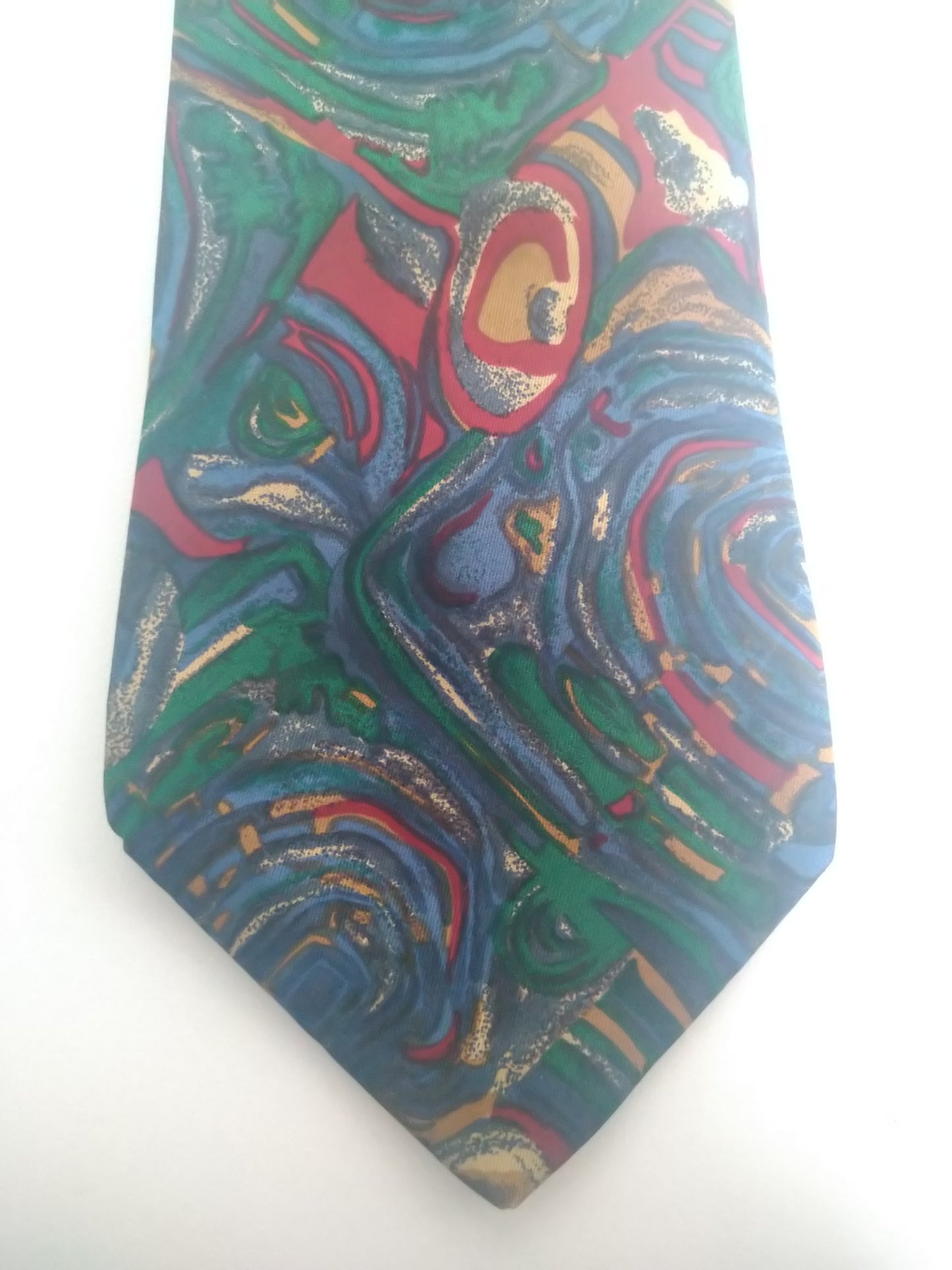 Vintage Grand Prix stropdas. Rood blauw groen motief. Zijde