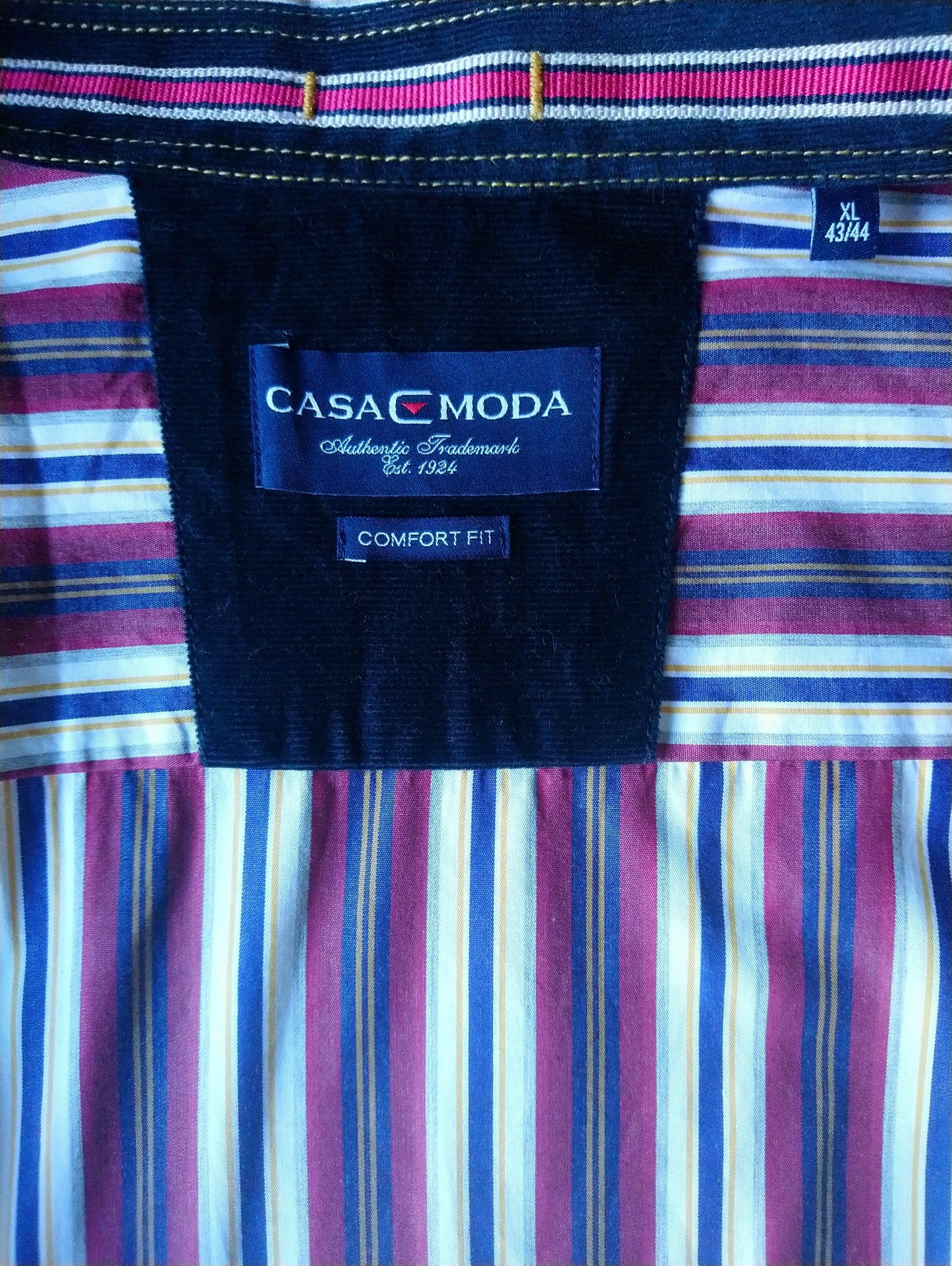 Casa Moda overhemd. Rood Blauw Geel gestreept. Maat XL - EcoGents