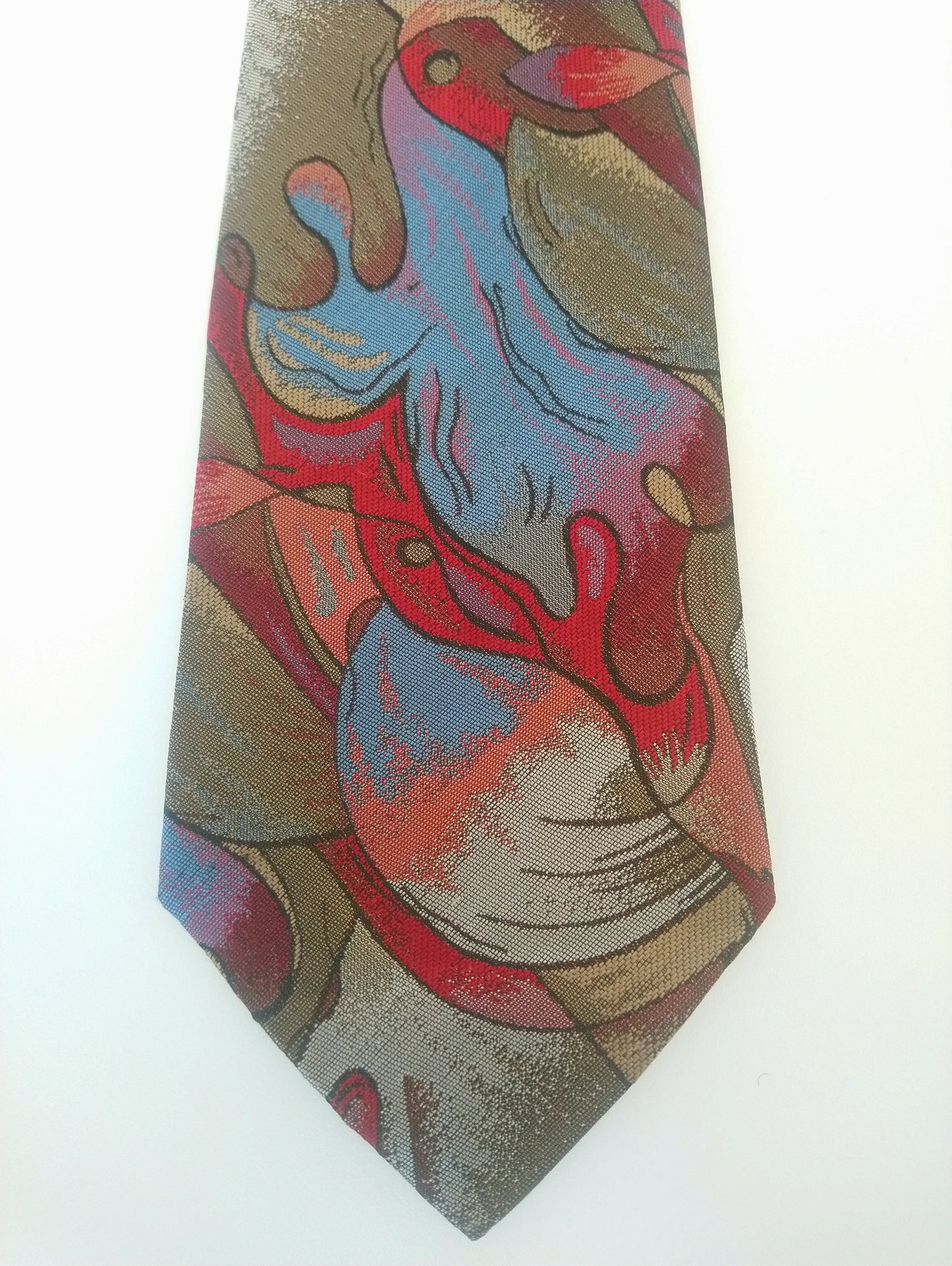 Derby vintage stropdas. Groen blauw rood motief. Polyester.