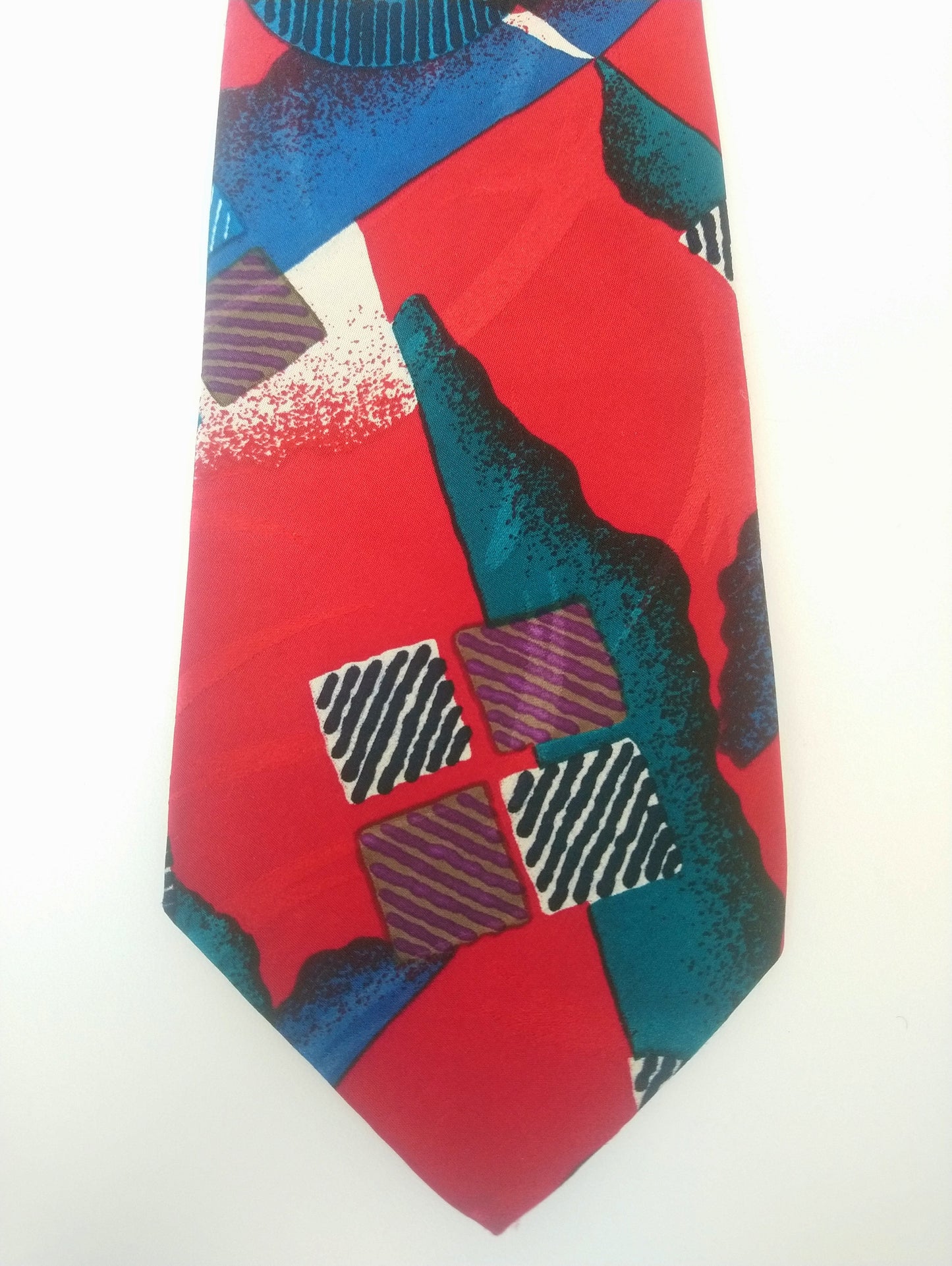 Vintage Seidenwber Tie. Motivo azul rojo. Poliéster.