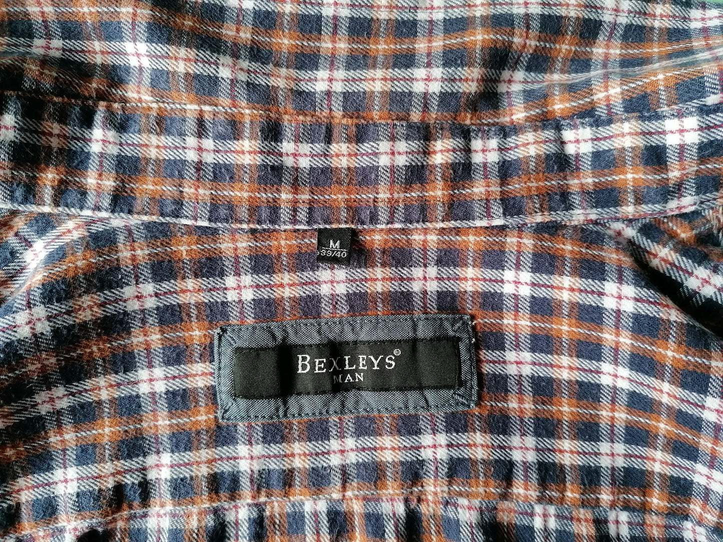 Bexleys Flanellen overhemd. Bruin Blauw Wit. Maat M. - EcoGents