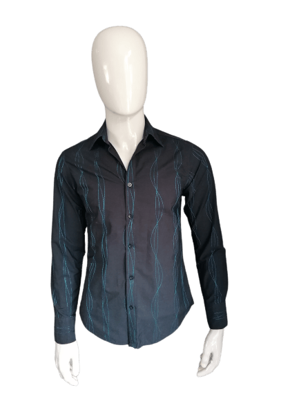 Burton overhemd. Zwart met blauwe stiksels. Maat S. - EcoGents