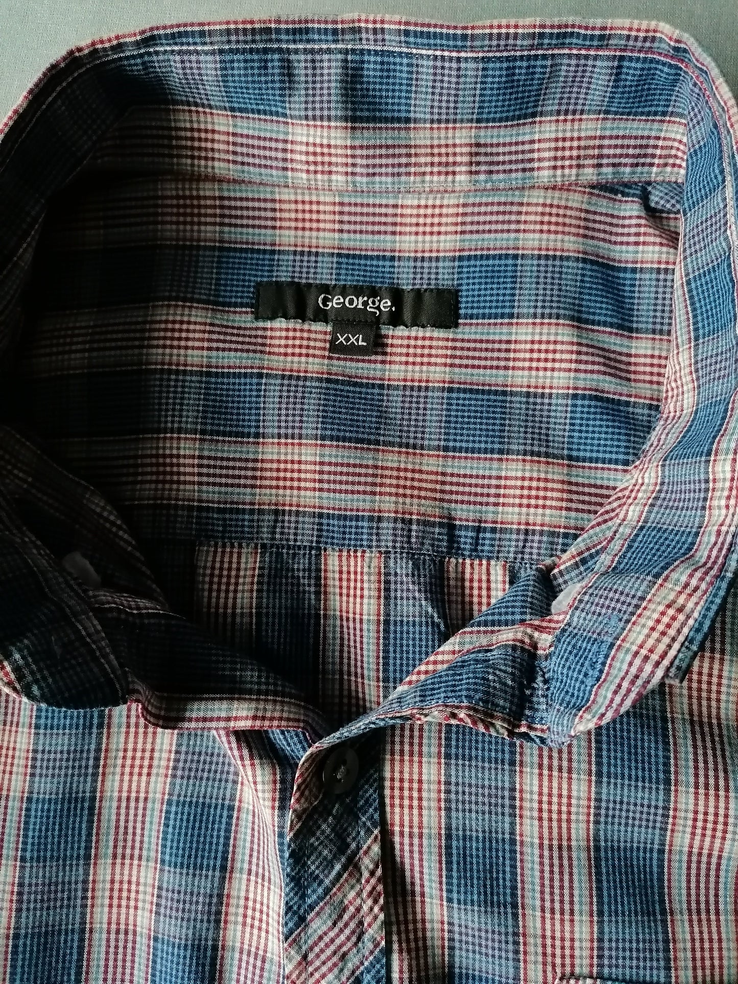 George overhemd korte mouw. Blauw Rood geruit. Maat XXL /2XL
