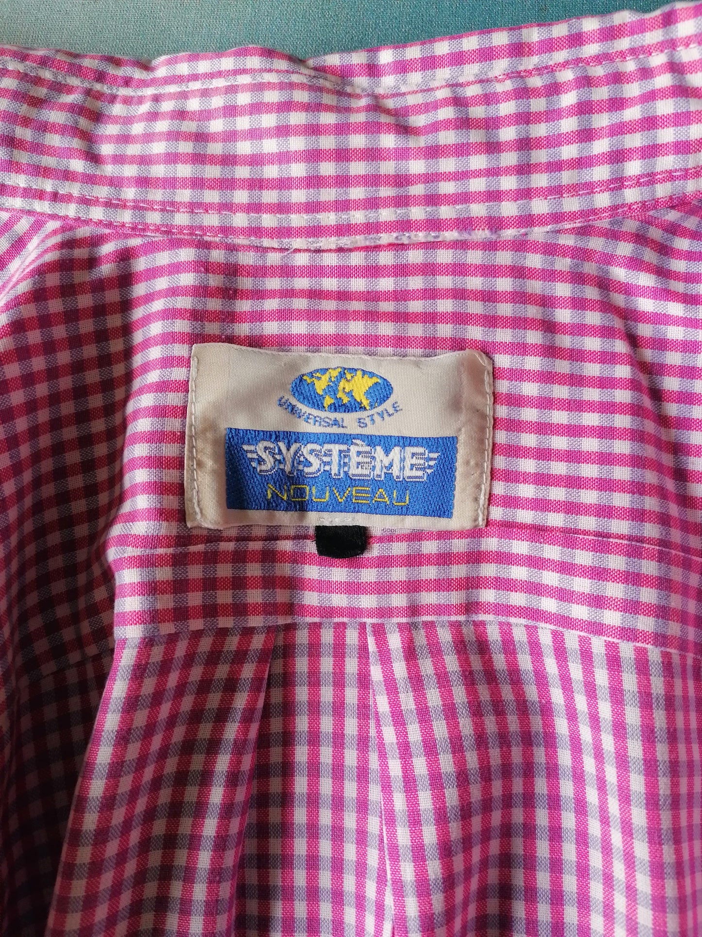Vintage Systeme Nouveau Shirt. Blanco rosa a cuadros. Talla L.