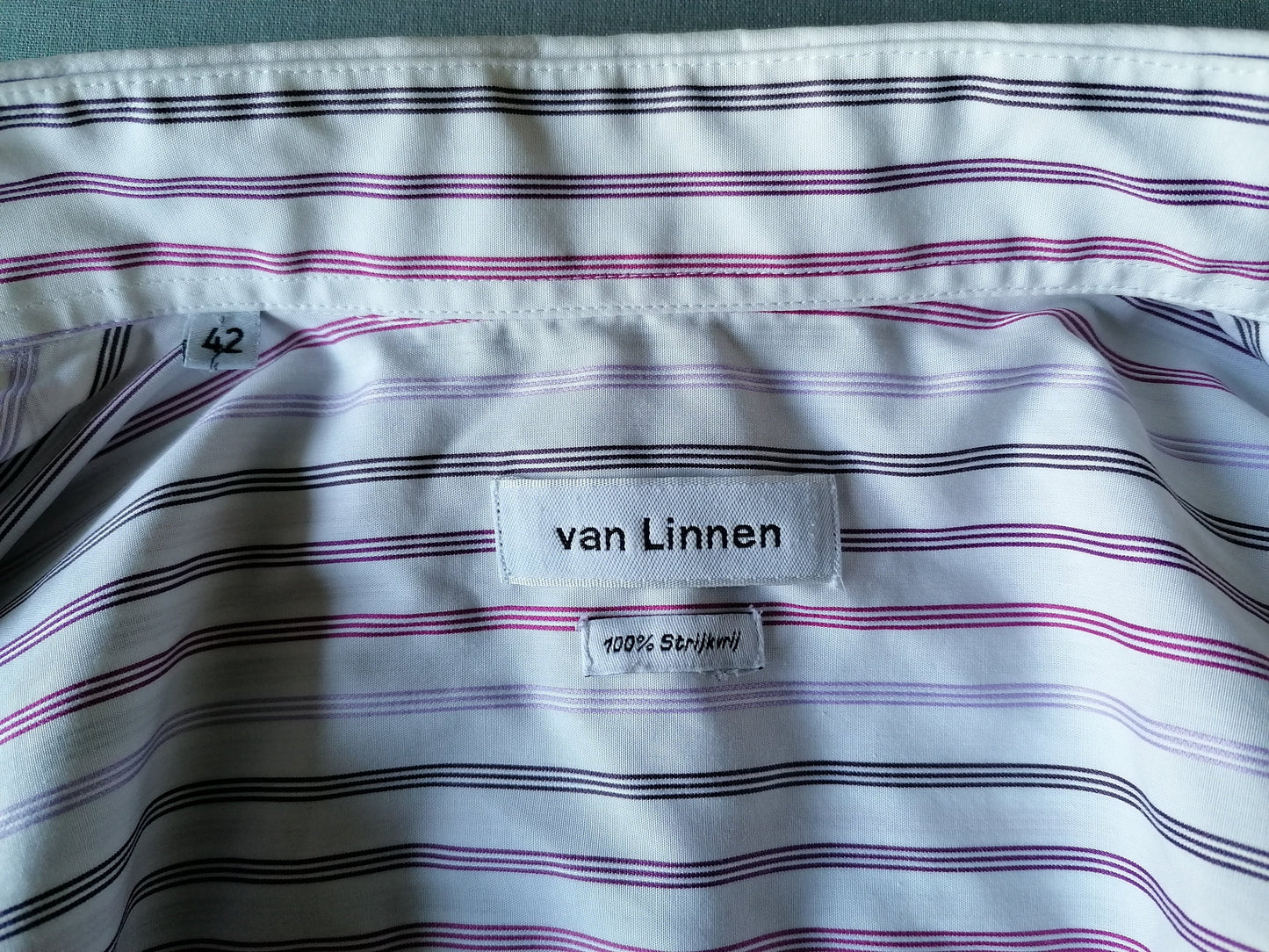 De camisa de lino. Rosa púrpura rosa rayada. Tamaño 42 / l