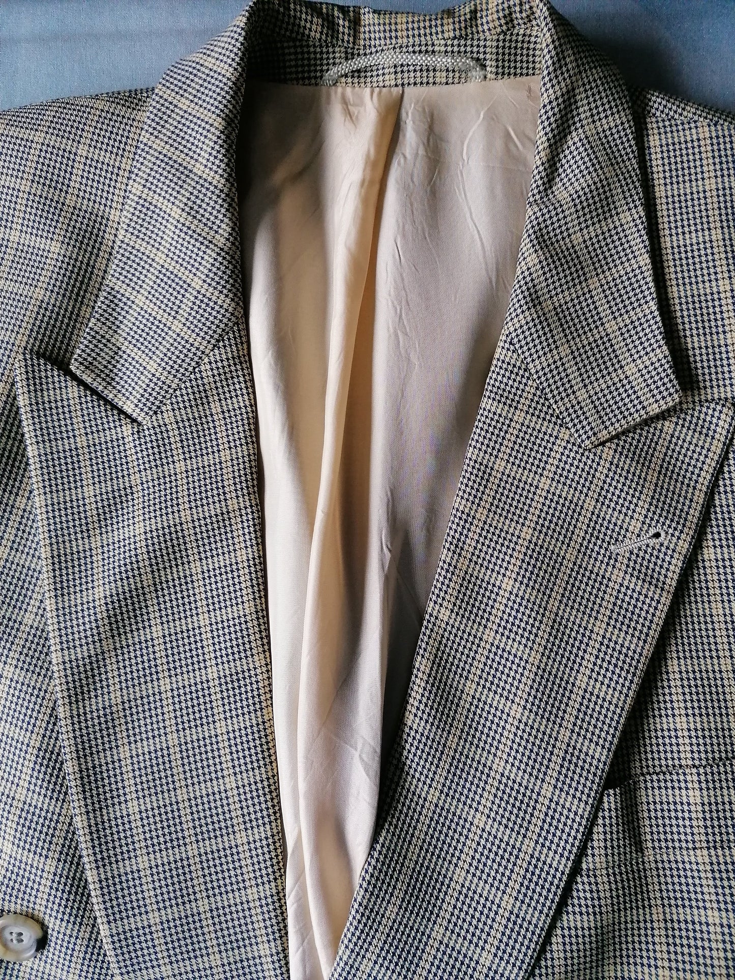 Double Breasted Desch Vintage colbert. Bruin Beige geruit. Maat XL.