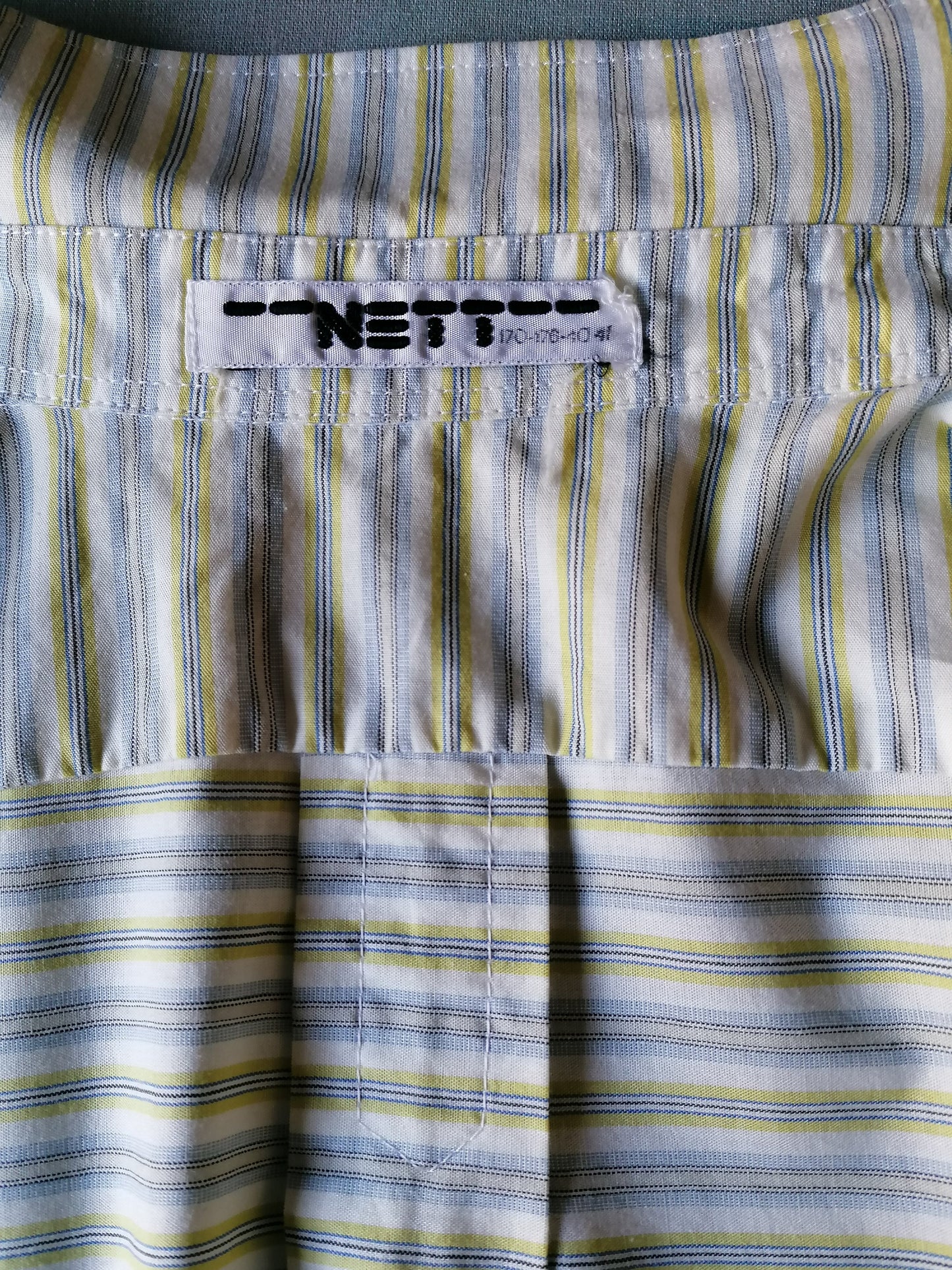 Vintage Nett overhemd. Geel Grijs gestreept. Maat L