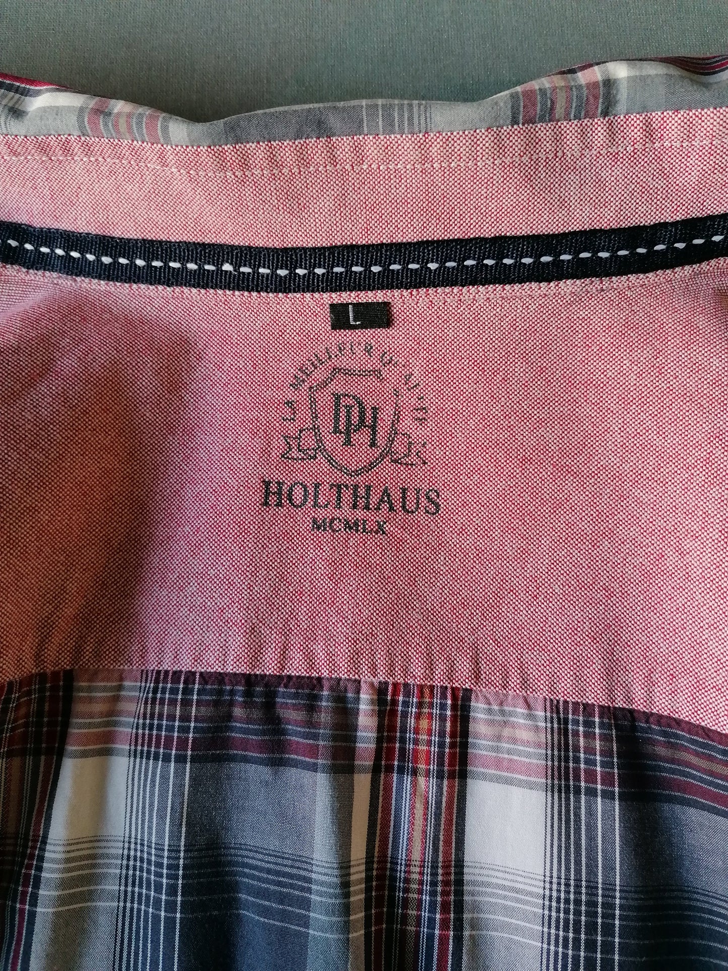 Holthaus overhemd. Rood Blauw geruit. Maat L.