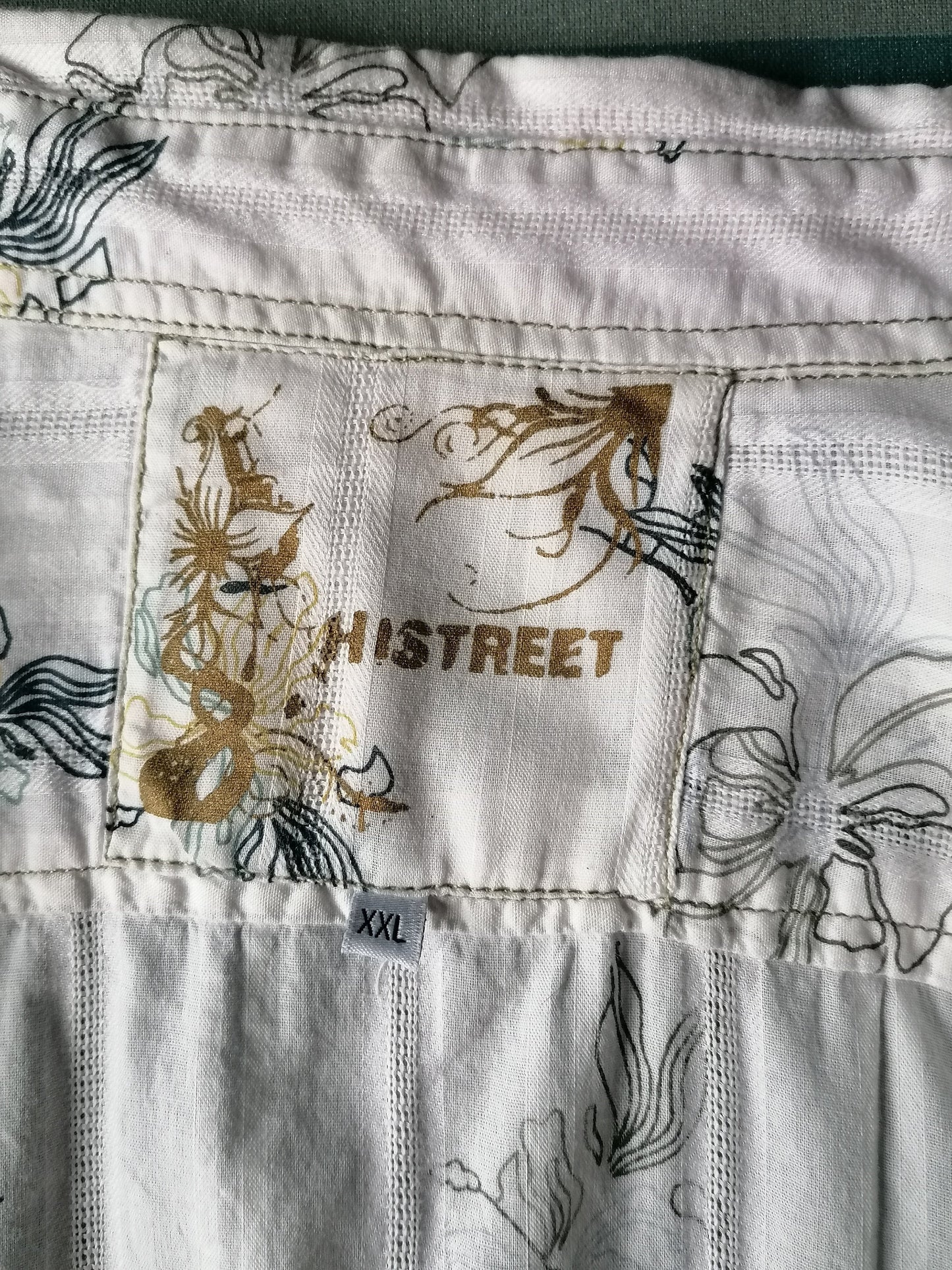 Camicia vintage istreet con borchie di stampa. Stampa motivi floreale blu beige. Taglia XXL / 2XL