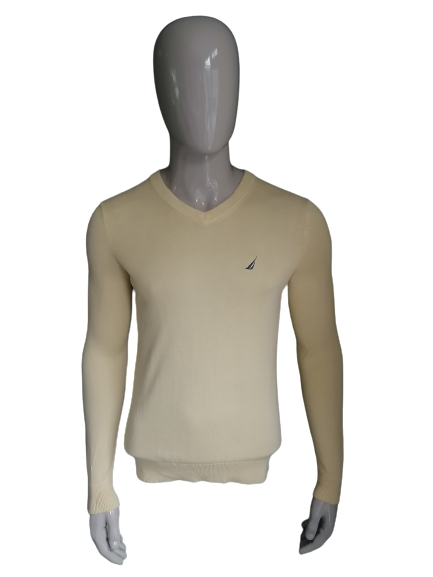 Pull Nautica avec col en V. Couleur jaune. Taille xs.