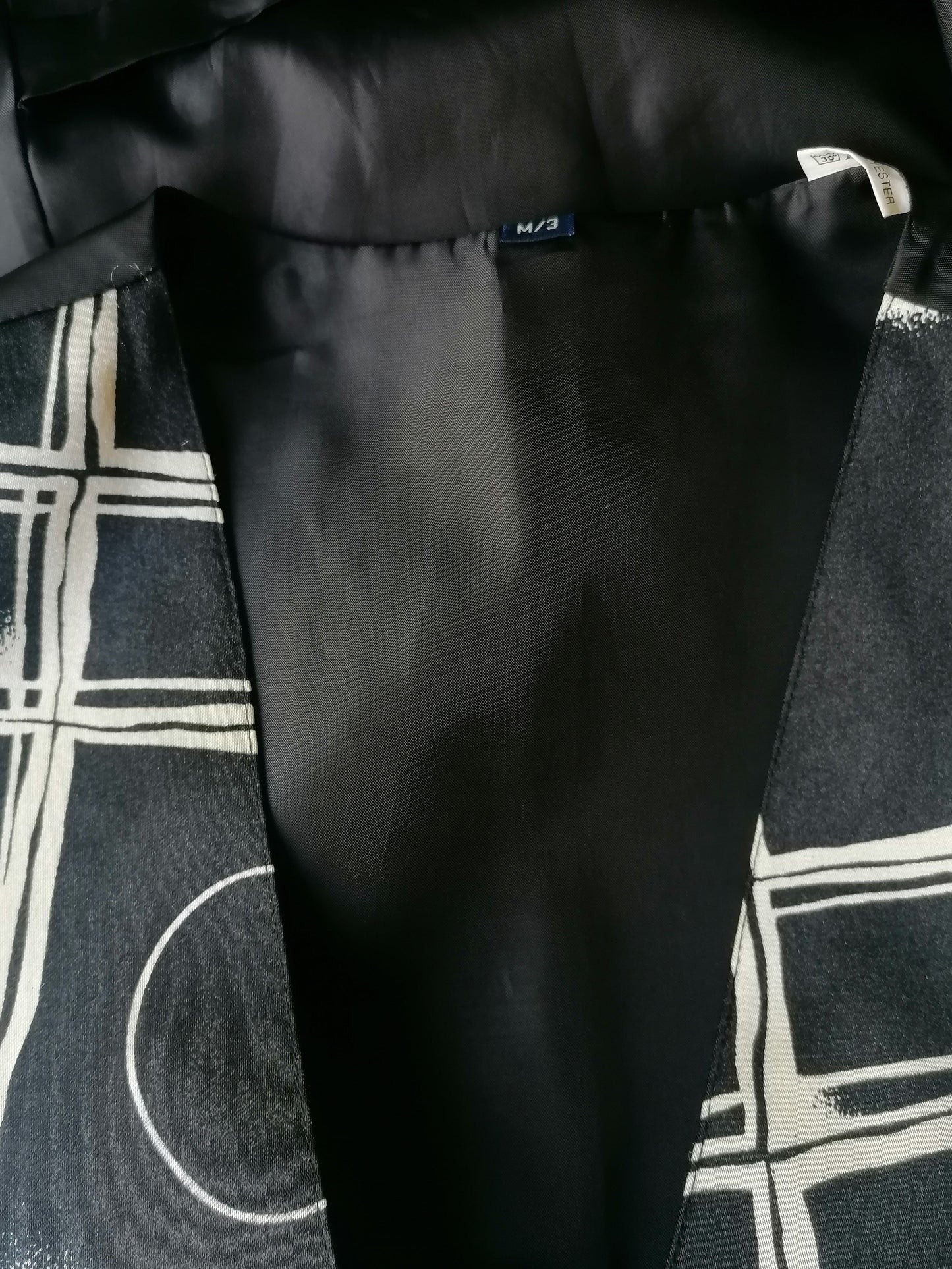 Vintage gilet. Zwart Beige print. Maat M.