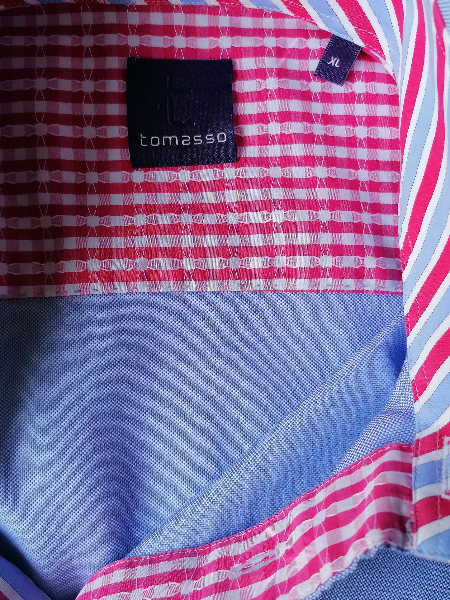 Tomasso overhemd korte mouw. Licht Blauw motief. Maat XL.