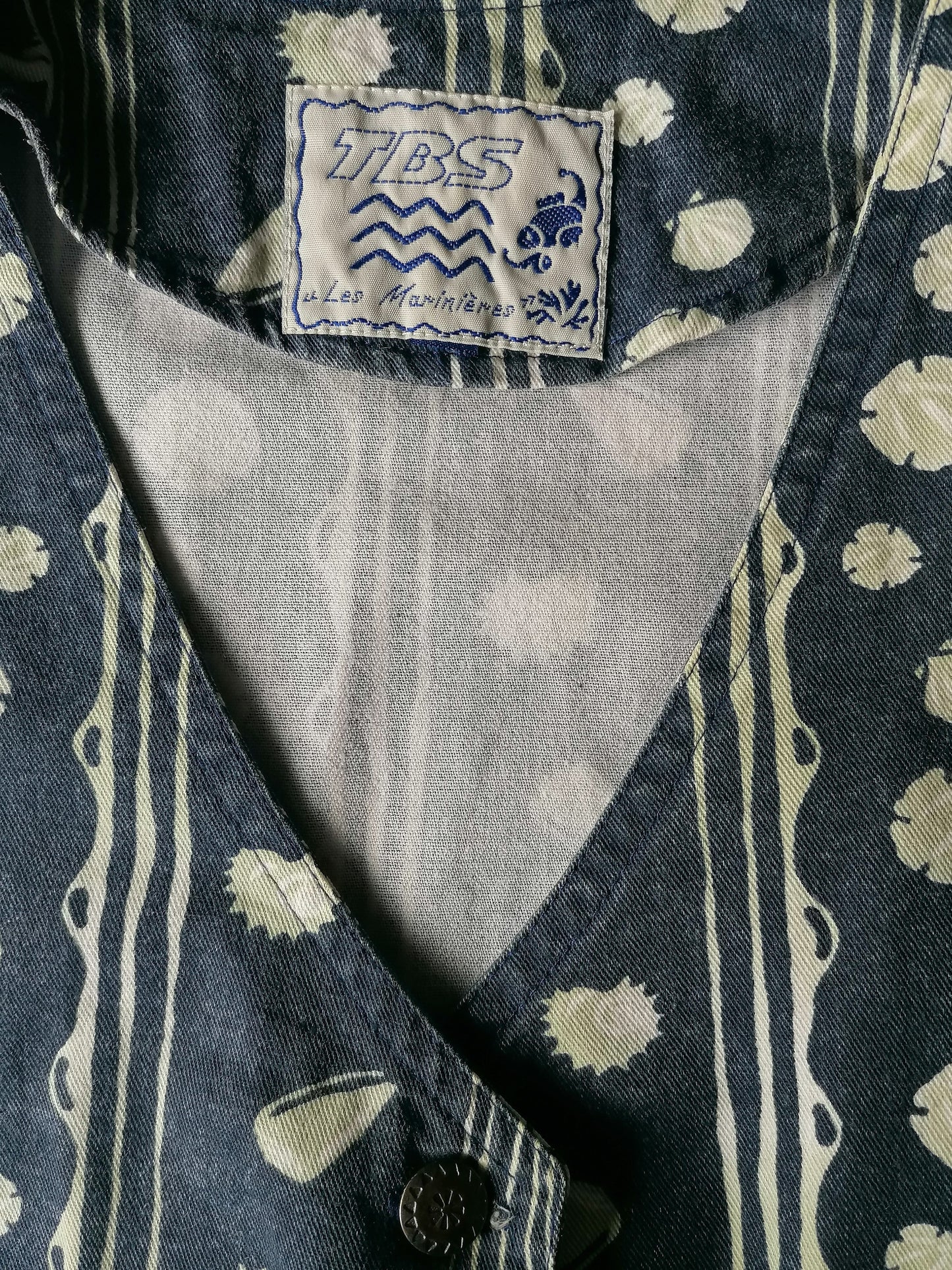 Gilet de TBS 90 vintage. Impression verte beige bleu. Taille M.