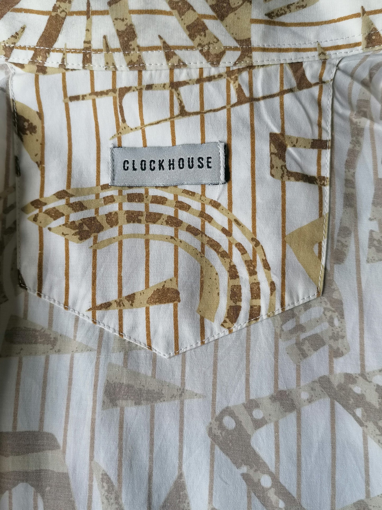 Camisa Vintage Clockhouse. Impresión de Brown Beige 90. Tamaño xl. 60% poliéster y 40% de algodón