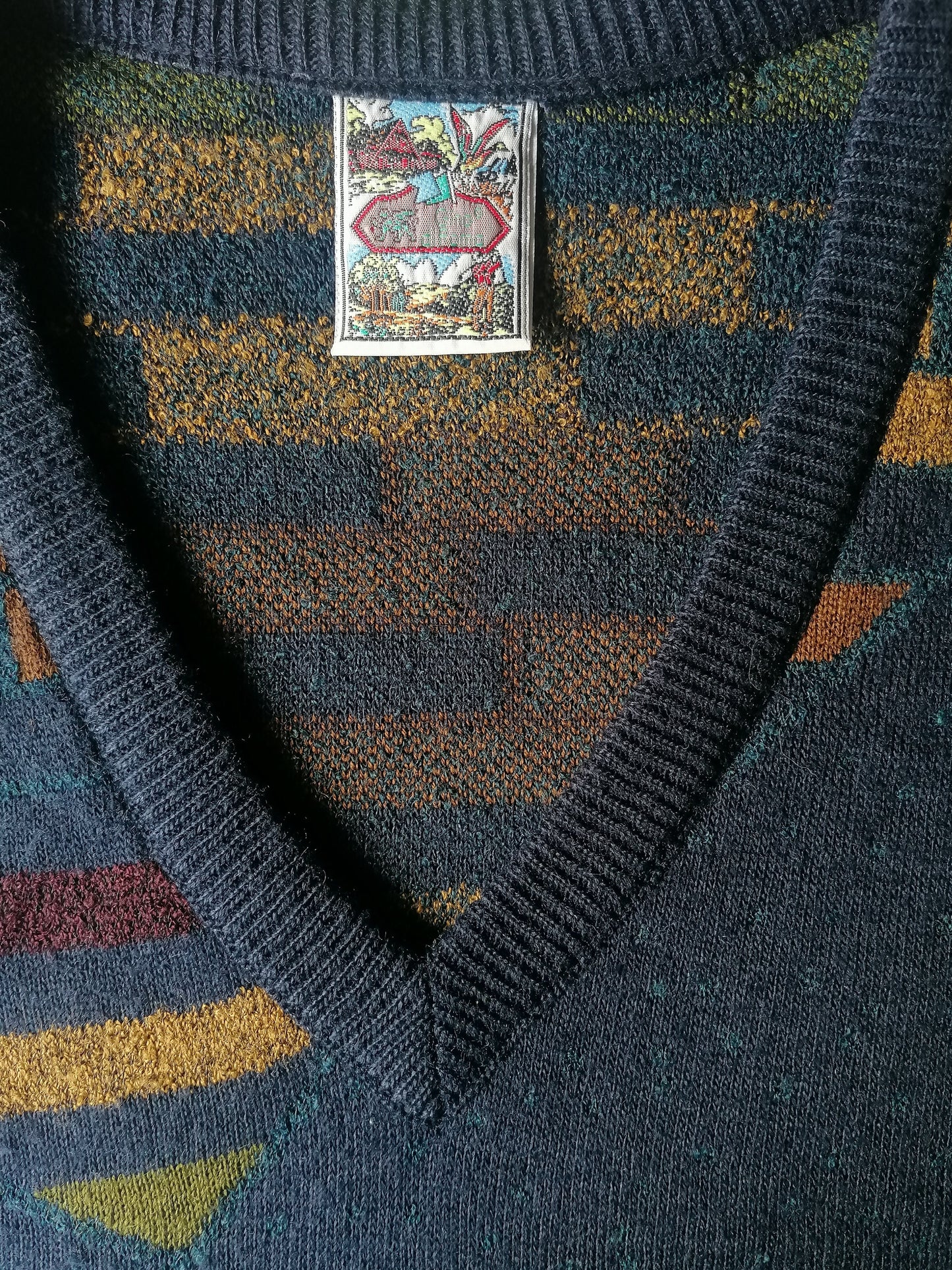 Vintage Gino di Roma Wool Spencer. Colorato verde giallo blu scuro. Taglia L.