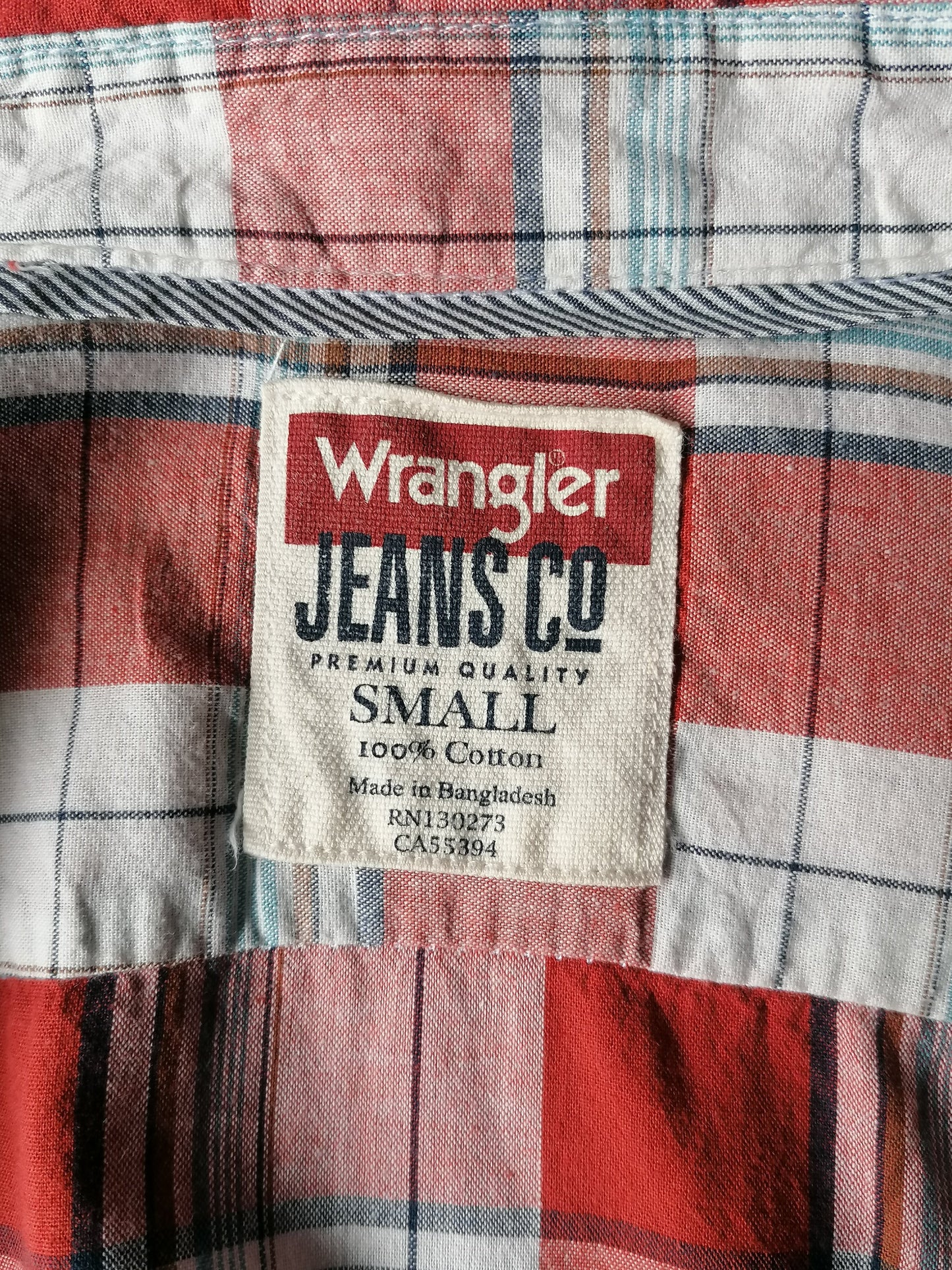 Wrangler overhemd. Rood Blauw Bruin geruit. Maat S.
