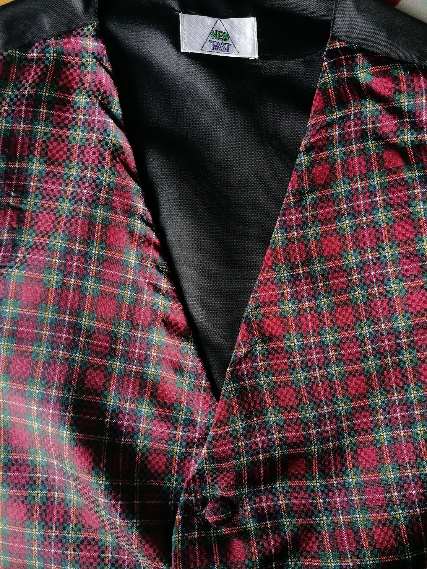 Vintage New Fast Gilet. Groen Rood geruit. Maat L.