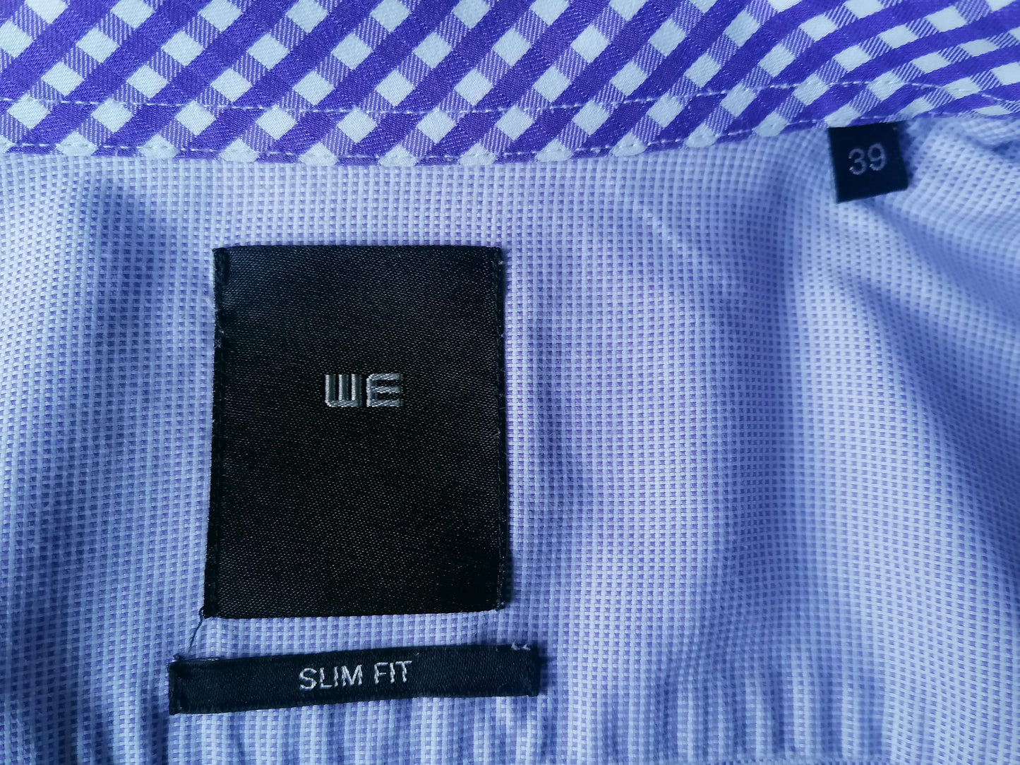 `WE fashion overhemd. Paars Wit motief. Maat 39 / M. Slim Fit.