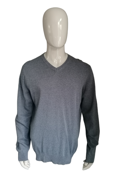 Miller & Monroe-Baumwollpullover mit V-Ausschnitt. Dunkelgrau. Größe xl.