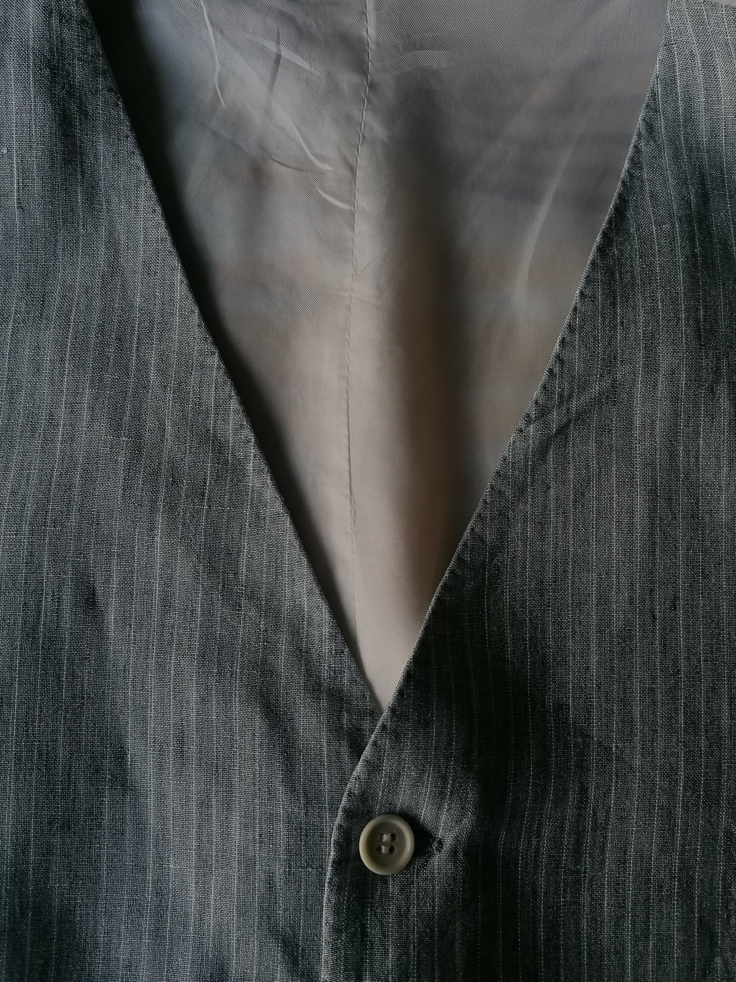 Linen waistcoat. Gray beige blue striped. Size S / 48.