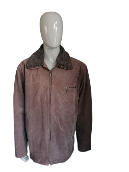 Merchandising Bevestigen aan explosie All Size halflange Leren jas met afneembare kraag. Bruin gekleurd. Maat  XXXL / 3XL. | EcoGents