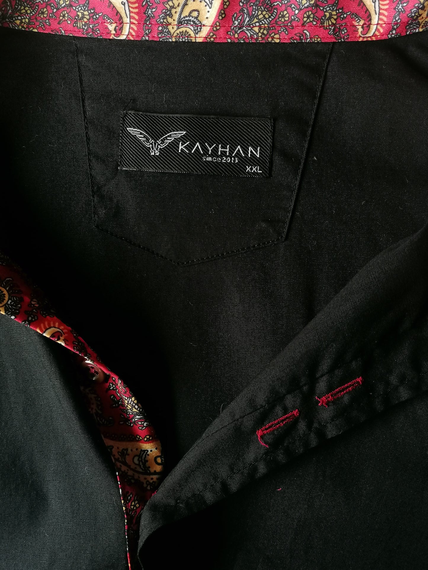 Kayhan overhemd korte mouw. Zwart gekleurd. Maat XXL / 2XL. Slim Fit. Stretch.