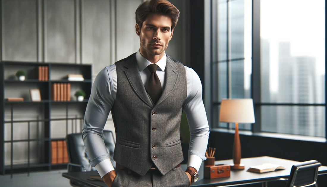 Heren gilet gecombineerd met overhemd, pantalon en colbert