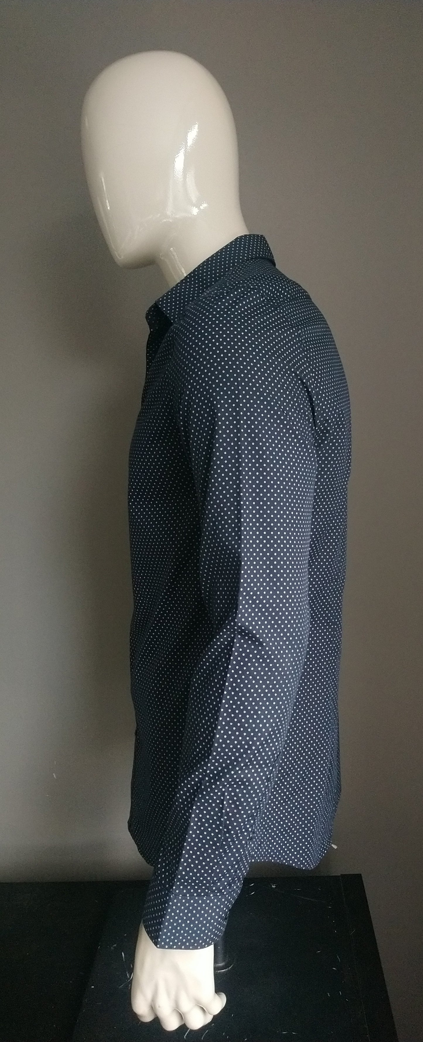 H&M overhemd. Donker Blauw Witte print. Maat M. Slim Fit.