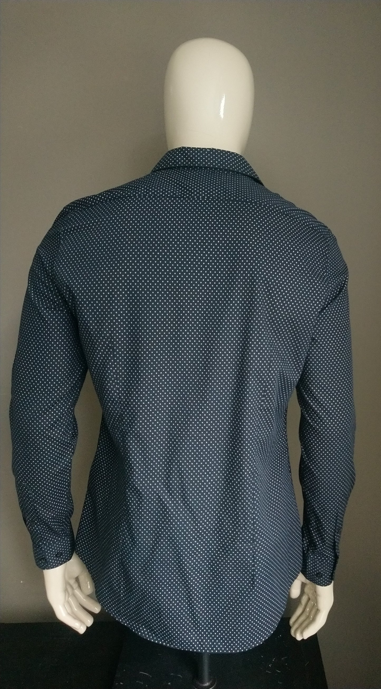 H&M overhemd. Donker Blauw Witte print. Maat M. Slim Fit.
