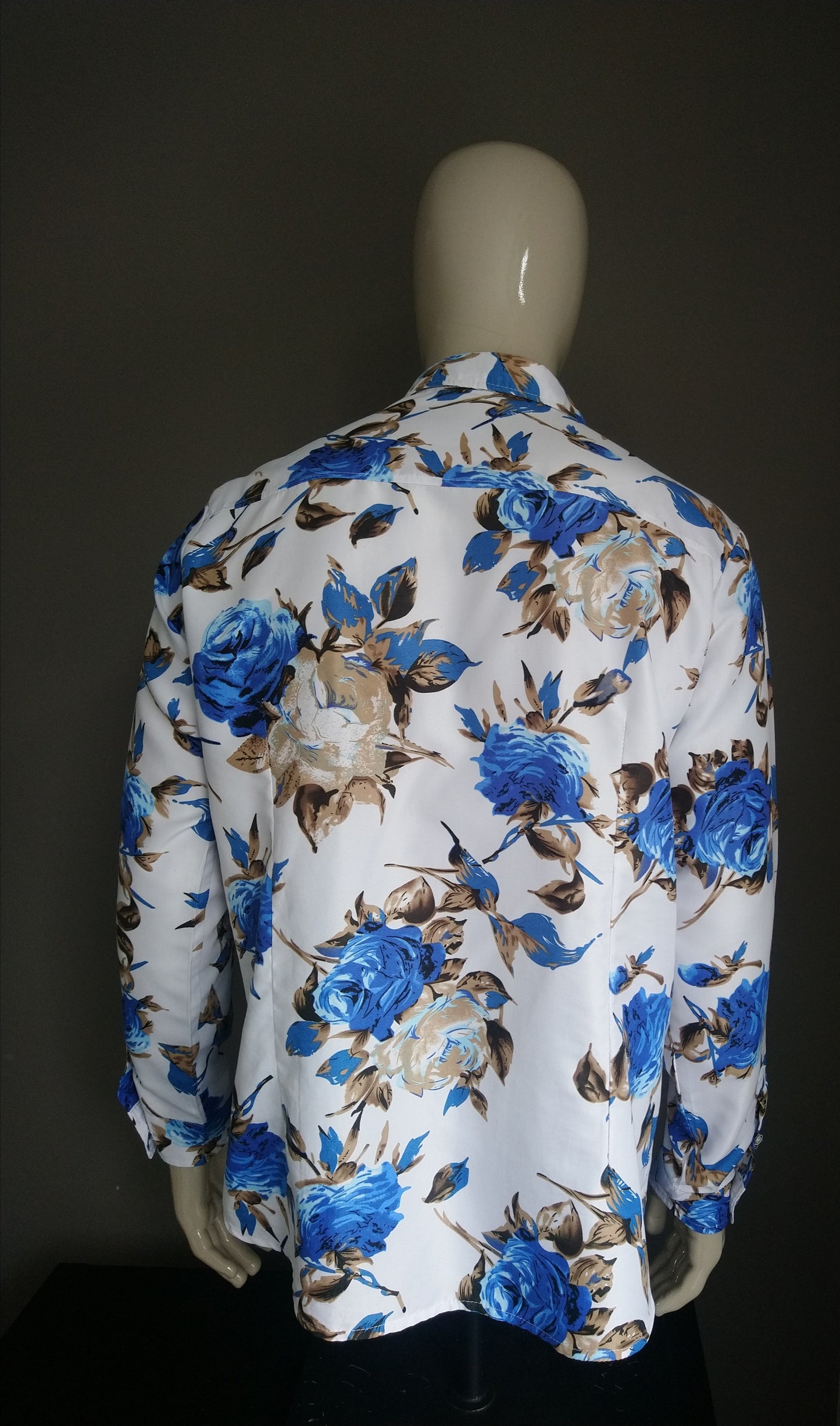 Camisa vintage. Floral marrón azul. Tamaño xl.