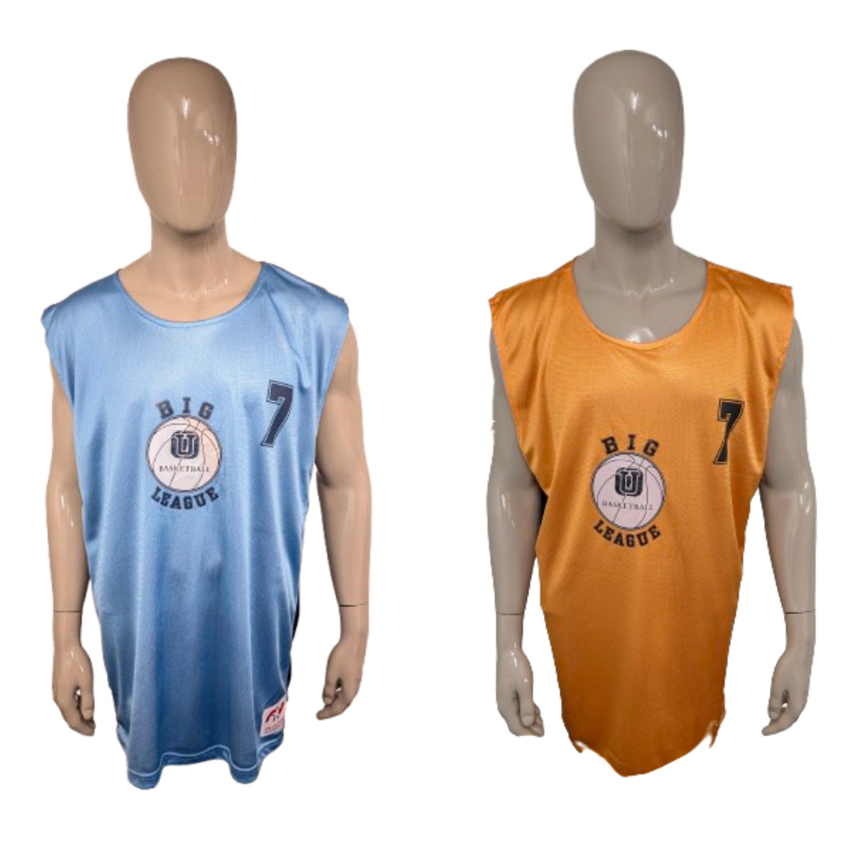 Sportshirt/Singlet der Big League. Doppelseitig in Hellblau und Orange gefärbt. Größe 2XL / XXL.