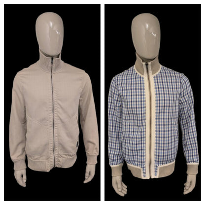 Ted Baker dubbelzijdig!! zomer jack. Beige / Blauw Wit geblokt motief. Maat L.