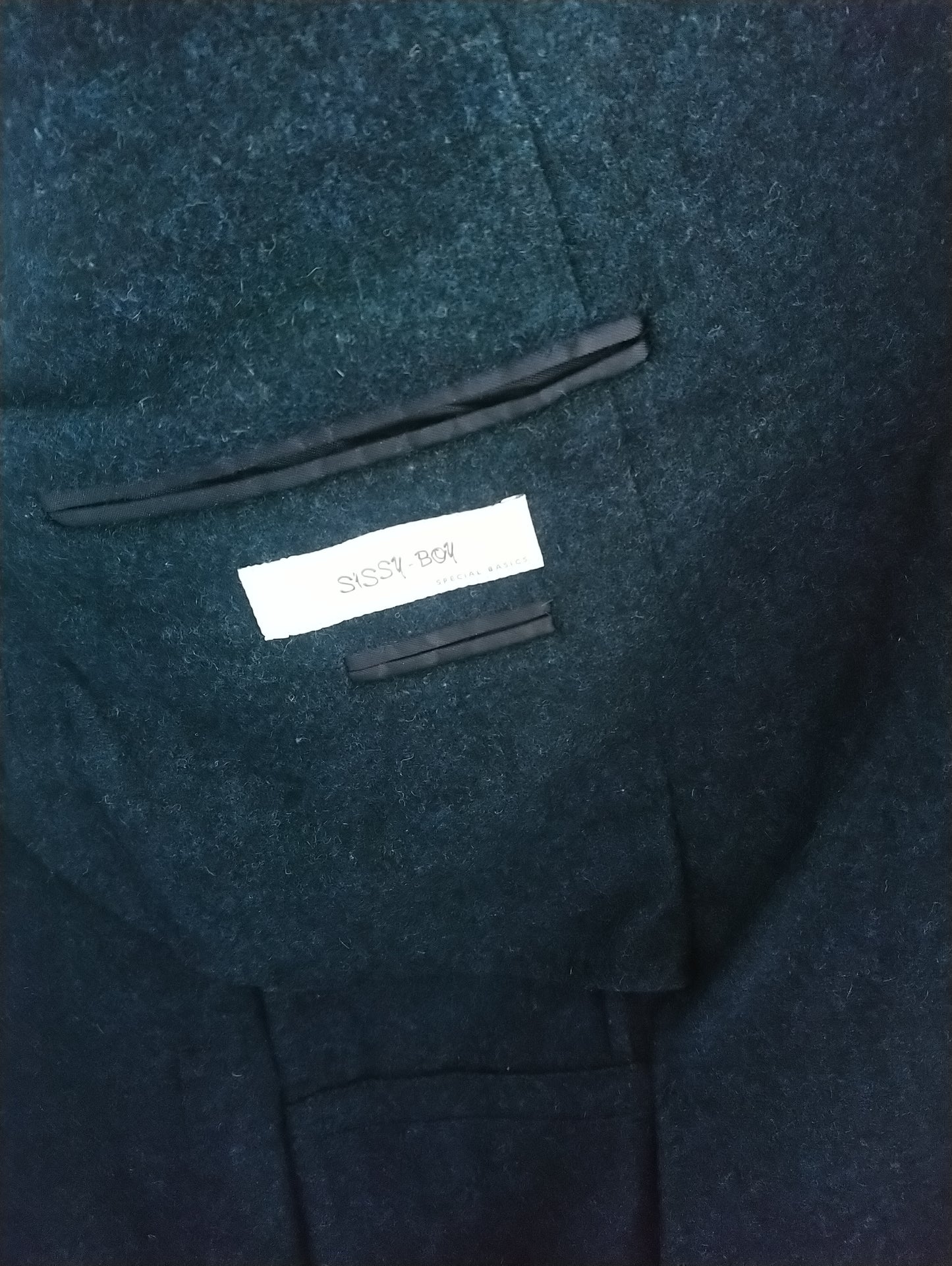 Giacca di lana da ragazzo femminuccia. Blu nero miscelato. Taglia XL.