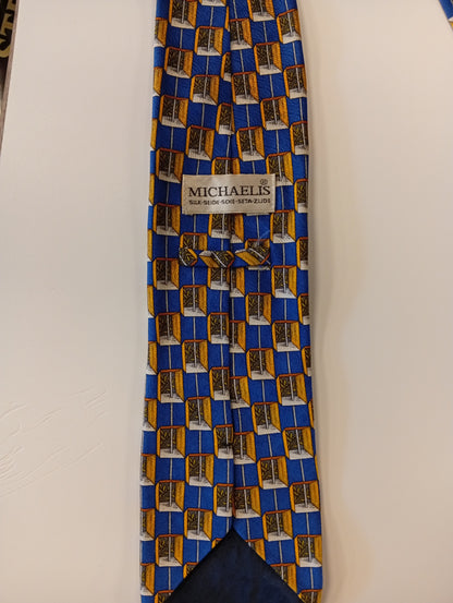 Zijden stropdas – blauw met geel patroon – opvallende stijl – Michaelis