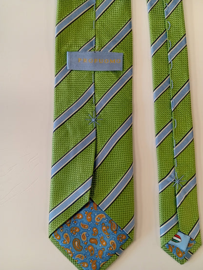Cravatta in seta italiana – verde con righe – look fresco ed elegante – Profuomo