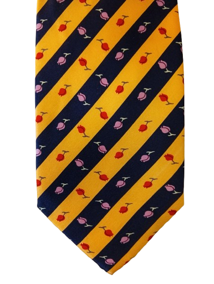 Silk tie – yellow with black pattern – striking style – Robin Ruth