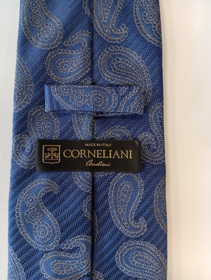 Italian silk tie – dark blue design – refined, luxurious look – Corneliani