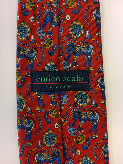 Vintage Enrico Scala Stropdas. Olifanten print. Zijde.