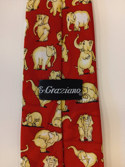 Vintage E.Graziano stropdas. Olifanten print. Polyester