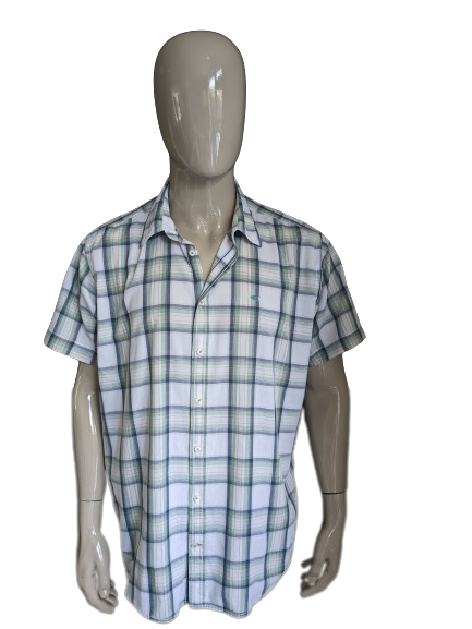 Camel Active Shirt short sleeve. Green blue white black checked. Size XL. / 2XL. Modern fit.