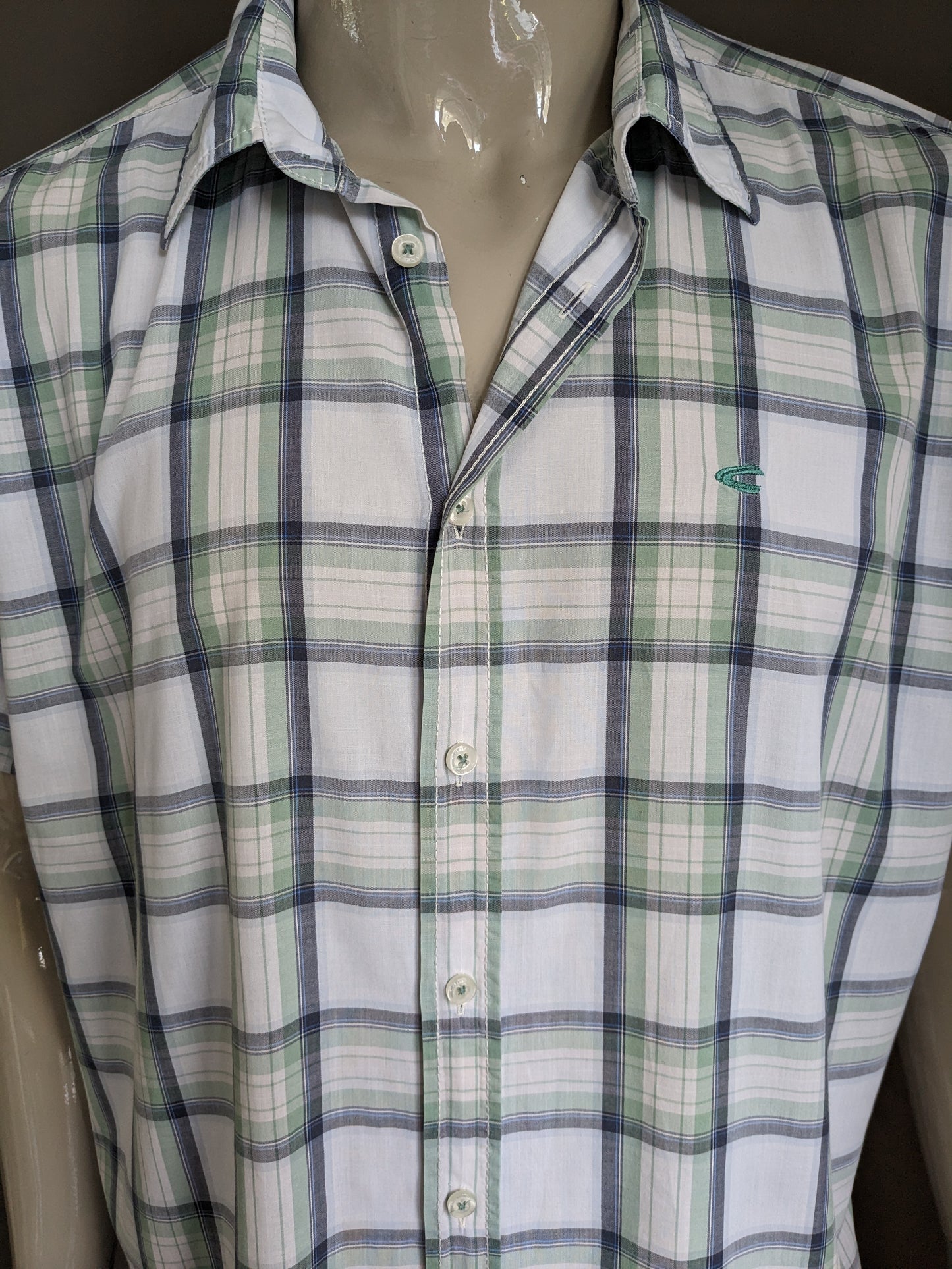 Camel Active Shirt Short Sleeve. Green bleu blanc noir vérifié. Taille xl. / 2xl. Ajustement moderne.