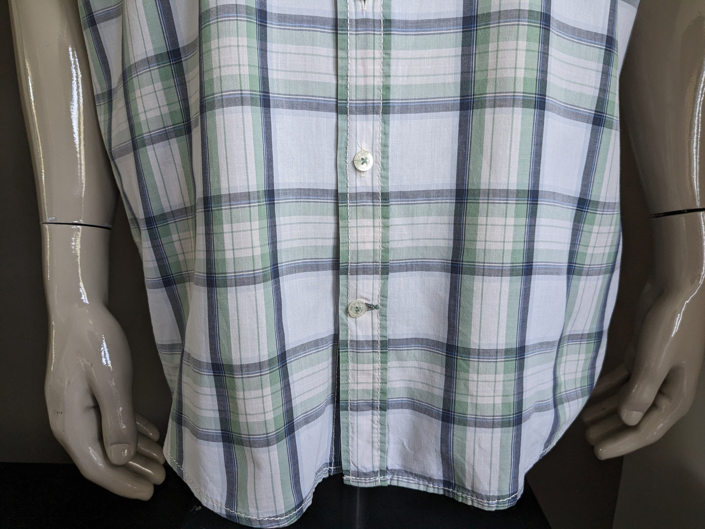 Camel Active Shirt Short Sleeve. Green bleu blanc noir vérifié. Taille xl. / 2xl. Ajustement moderne.