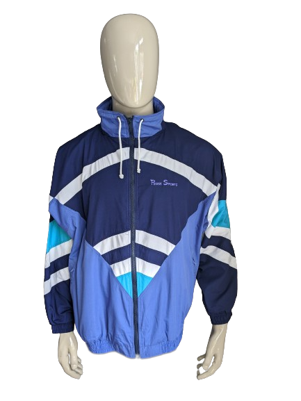 Vintage 80's-90's Peddi Sports sport jack. Blauw Paars Wit gekleurd. Maat L / XL.
