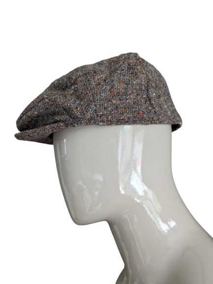 Hanna Hats Woll Flat Cap / Mütze. Braun grau schwarz gemischt. Größe L.