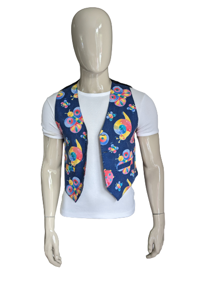 Vintage Safari gilet. Blauw Roze Geel Groene dierenprint. Maat S.