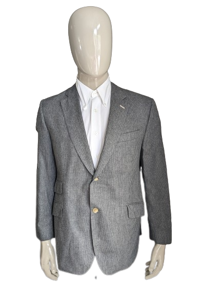 Veste en laine / casmere. Motif à rayures gris. Taille 26 (52 / L).